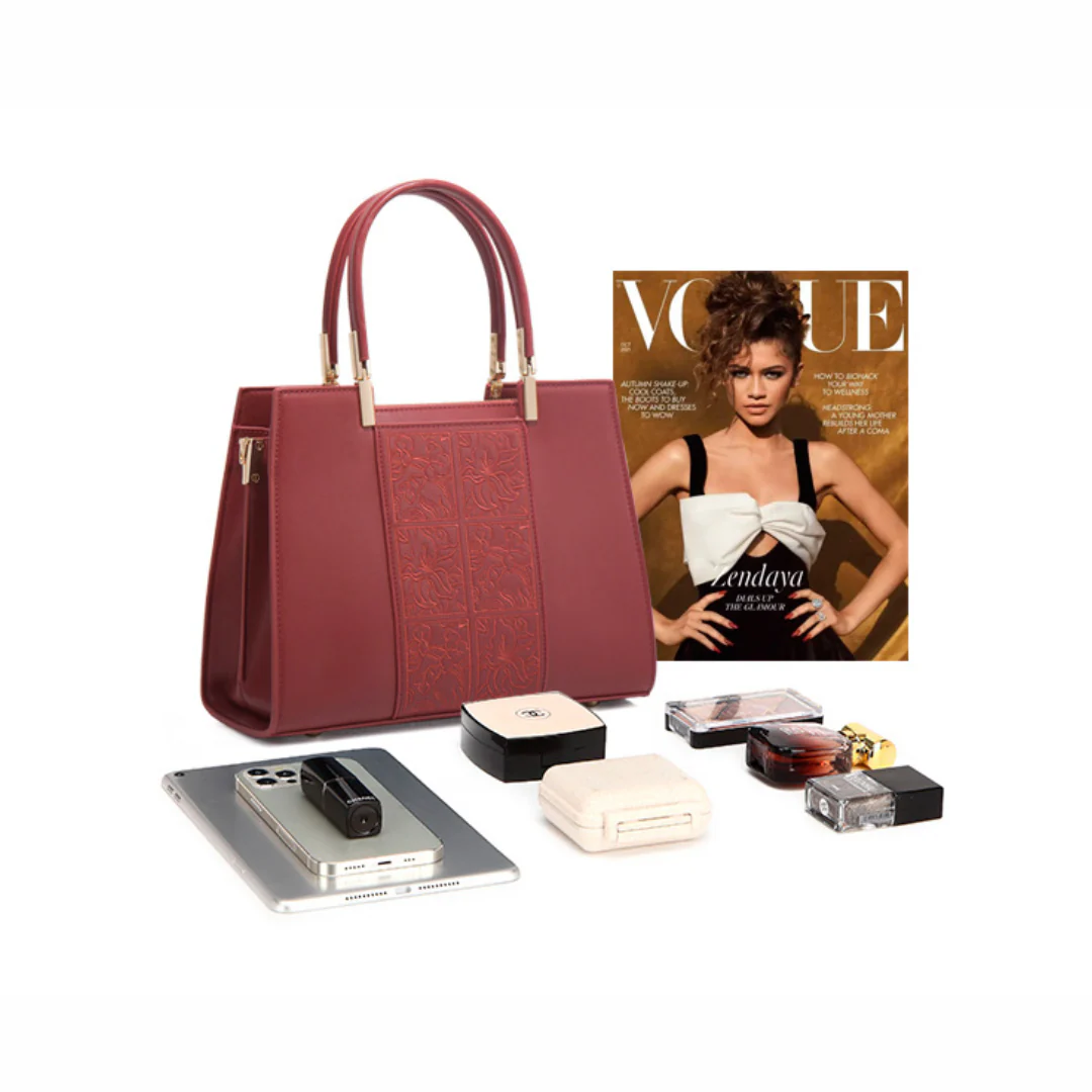 Tang Red 29 Embossed Floral Tote - Image 11