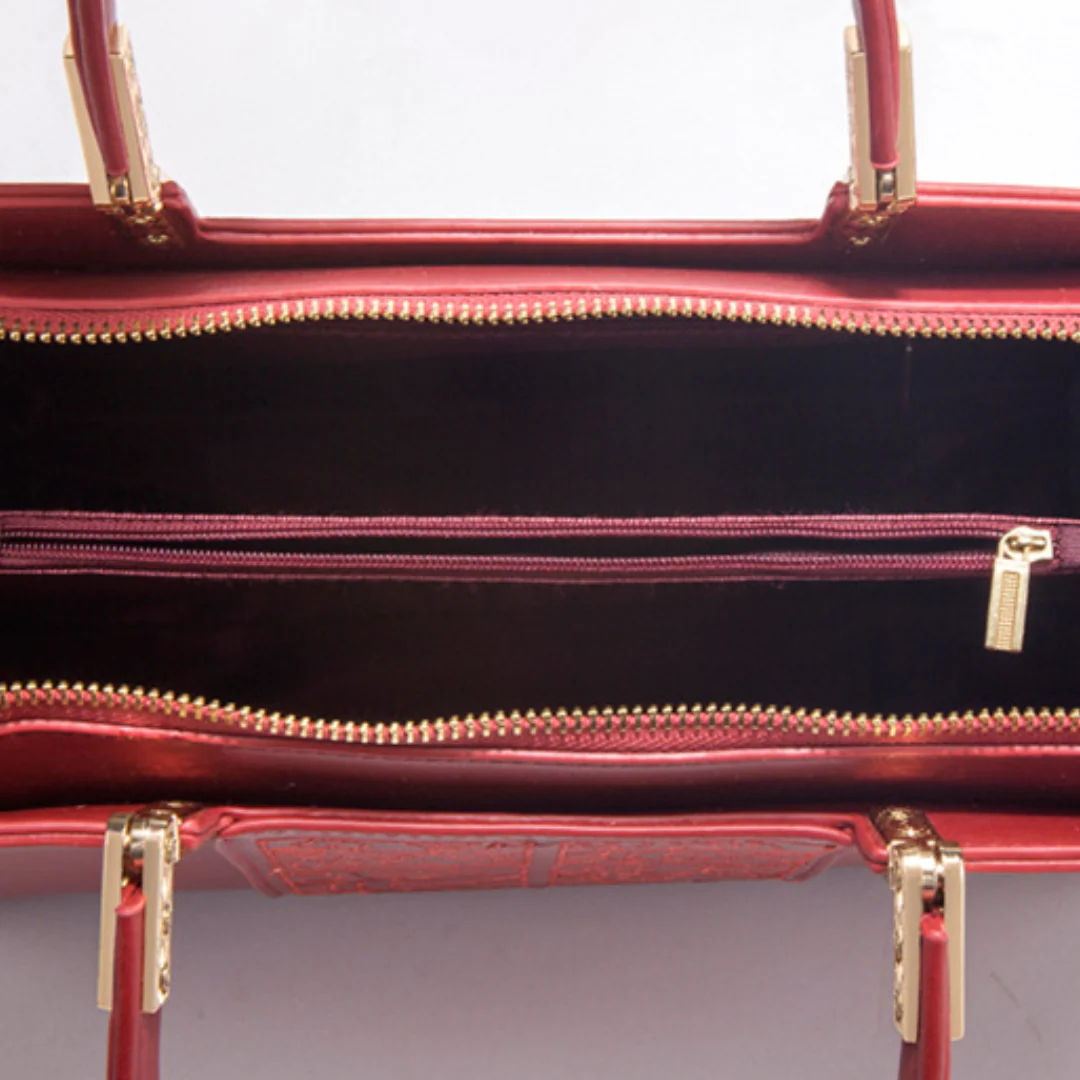 Tang Red 29 Embossed Floral Tote - Image 12