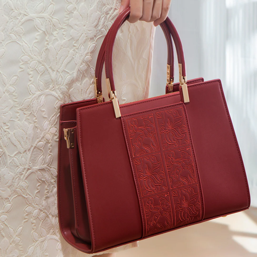 Tang Red 29 Embossed Floral Tote - Image 5