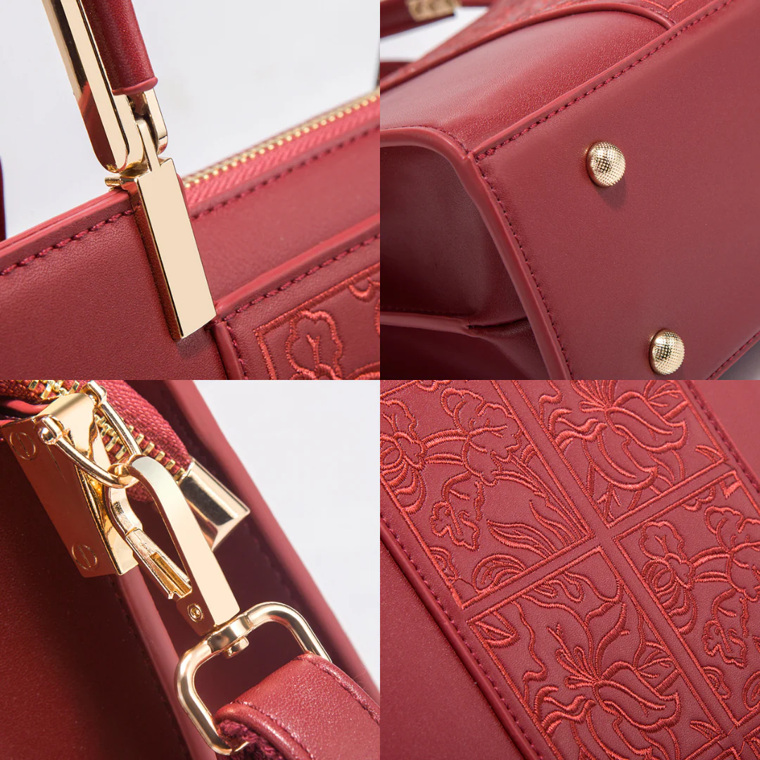 Tang Red 29 Embossed Floral Tote - Image 8