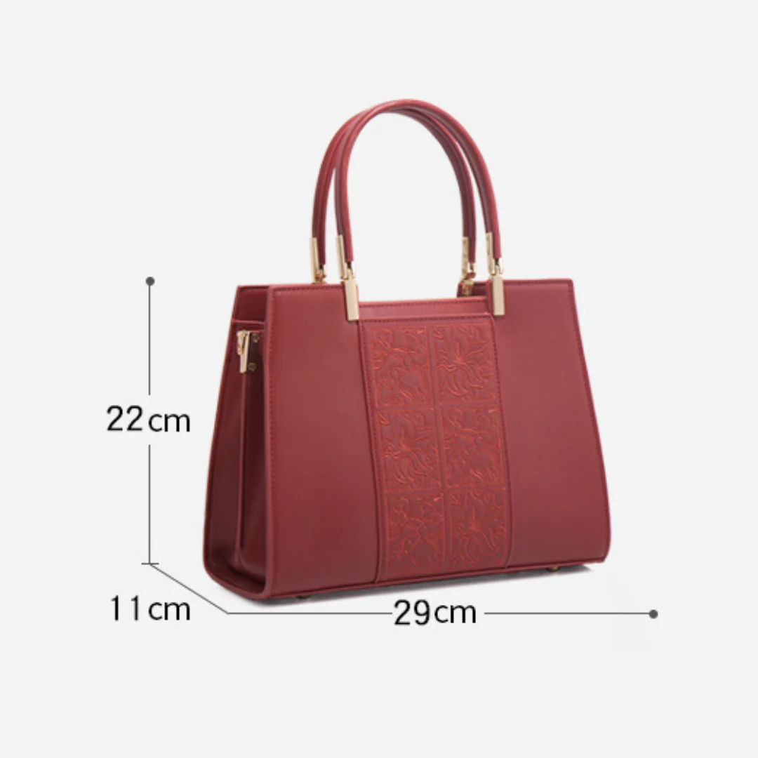 Tang Red 29 Embossed Floral Tote - Image 9