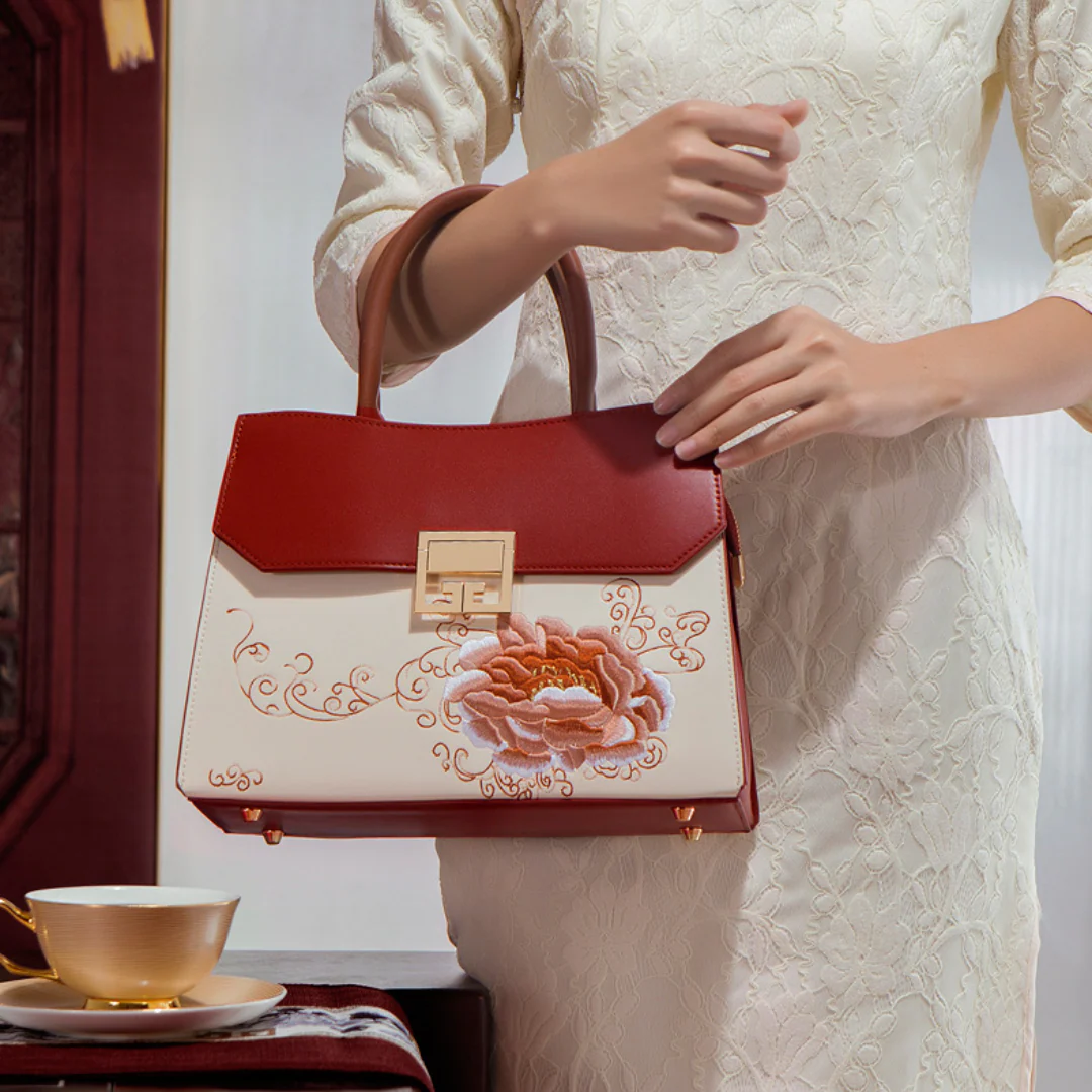 Tang Red 29 Embroidered Peony Tote - Image 3