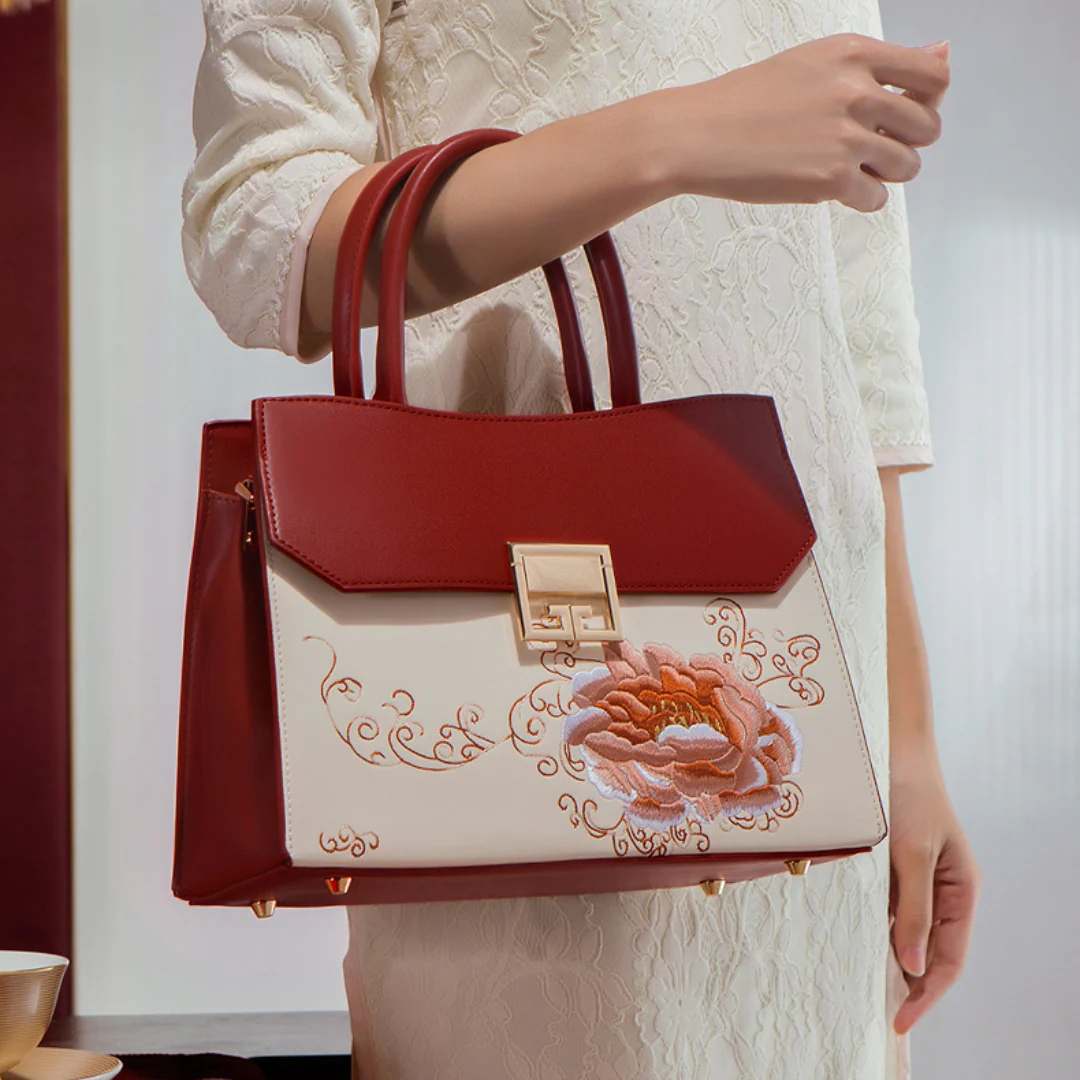 Tang Red 29 Embroidered Peony Tote - Image 4