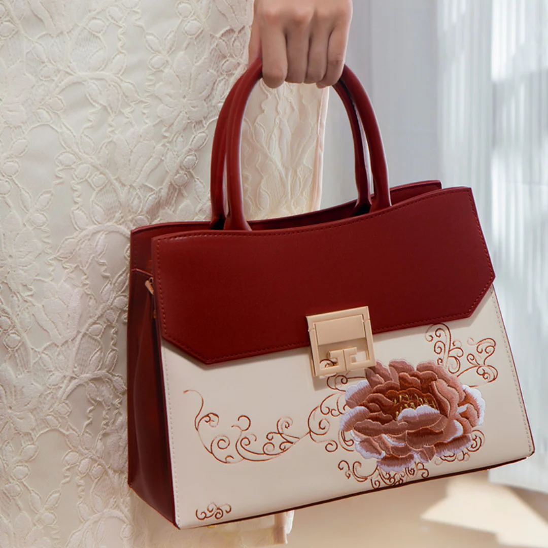 Tang Red 29 Embroidered Peony Tote - Image 5