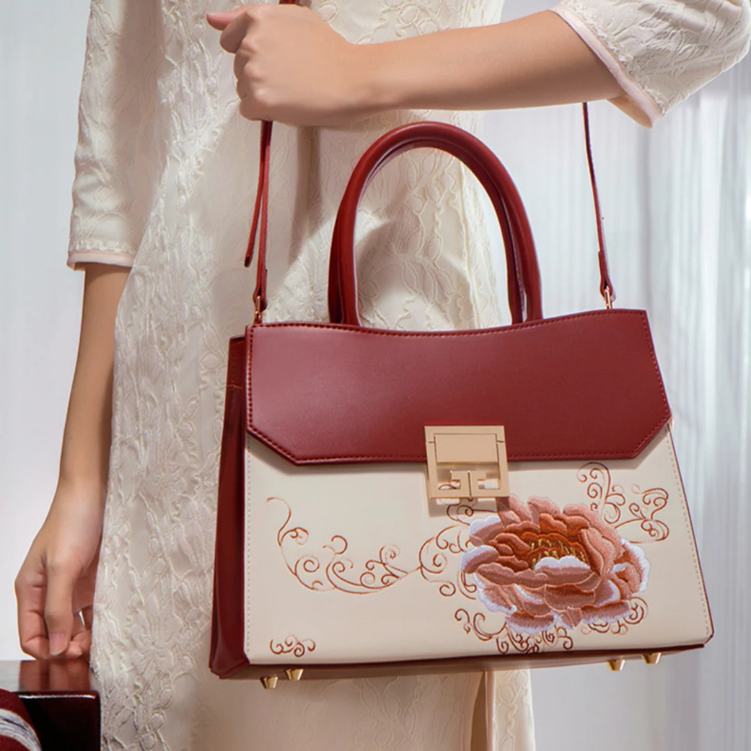 Tang Red 29 Embroidered Peony Tote - Image 6