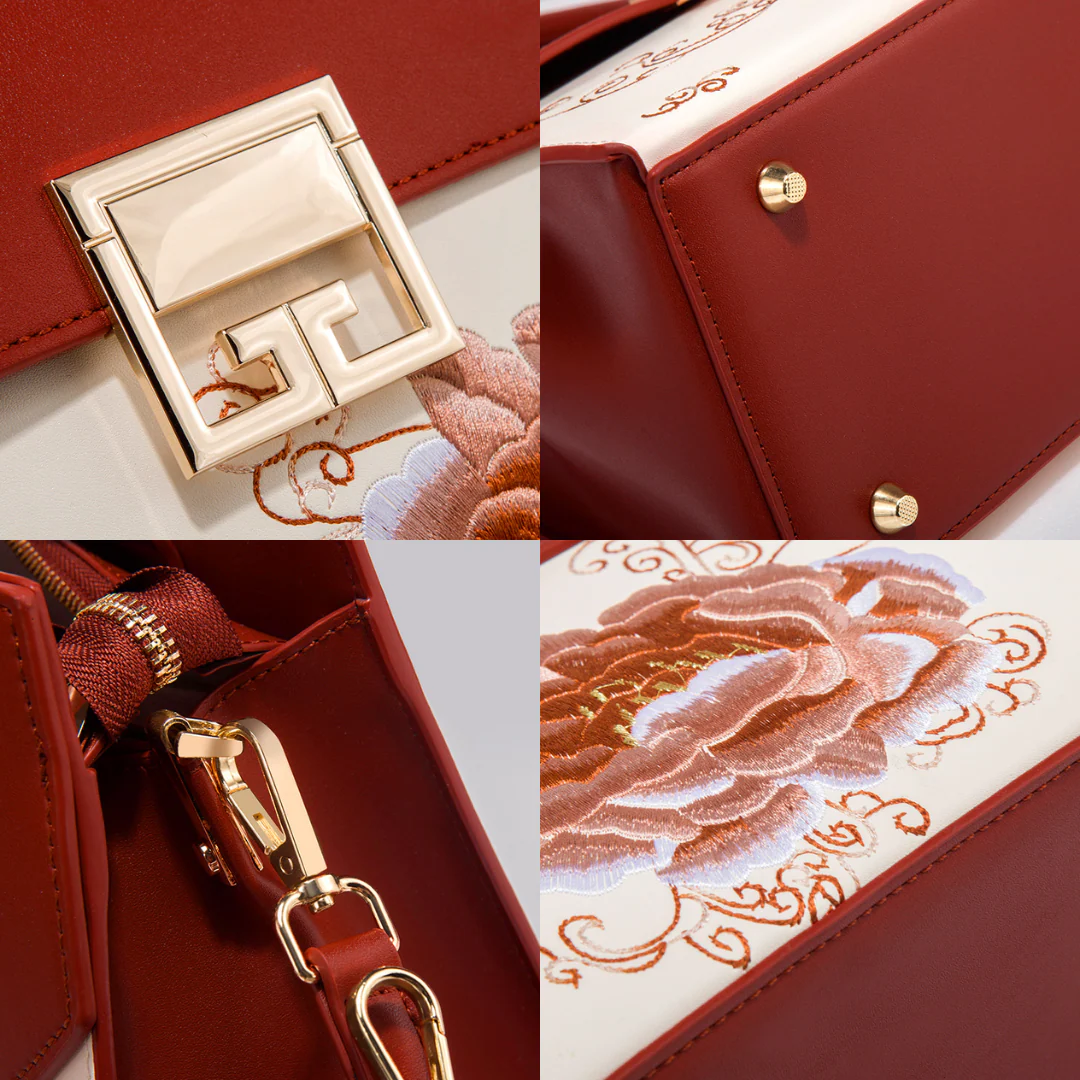 Tang Red 29 Embroidered Peony Tote - Image 7