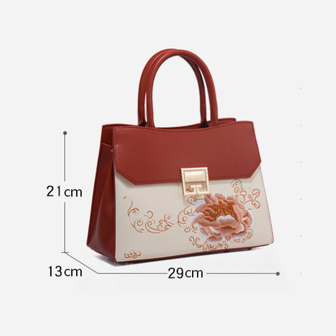 Tang Red 29 Embroidered Peony Tote - Image 8