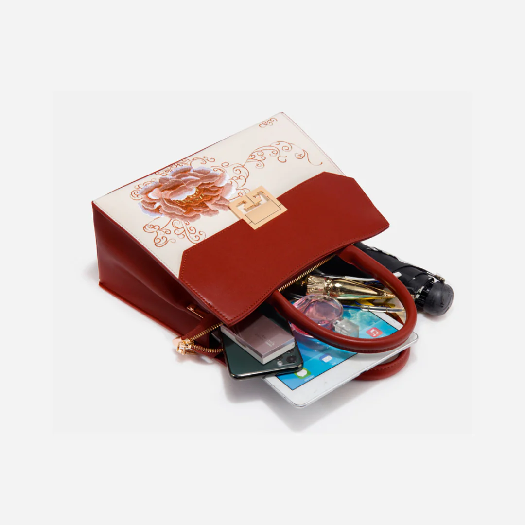 Tang Red 29 Embroidered Peony Tote - Image 9