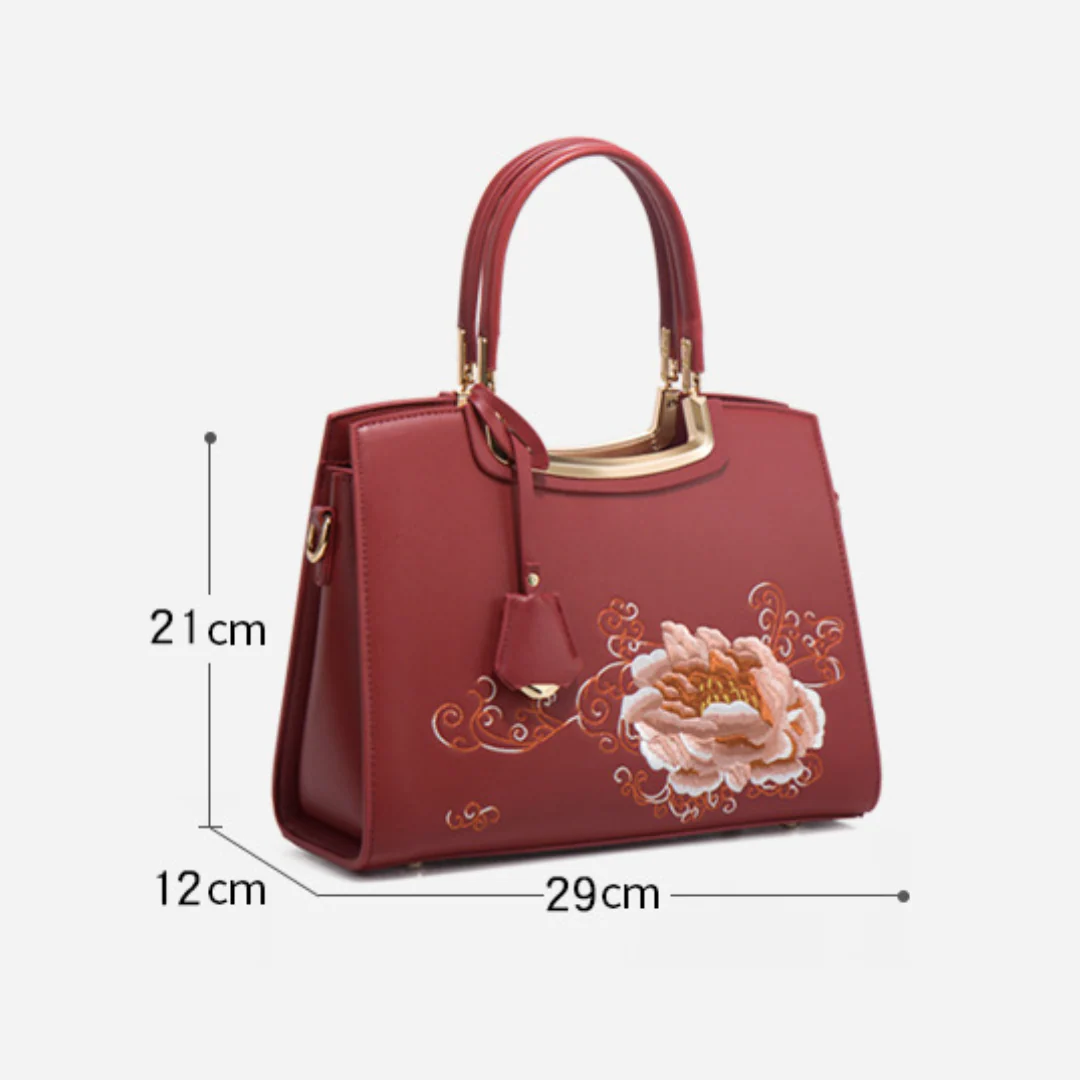Tang Red 29 Embroidered Peony Tote II - Image 11