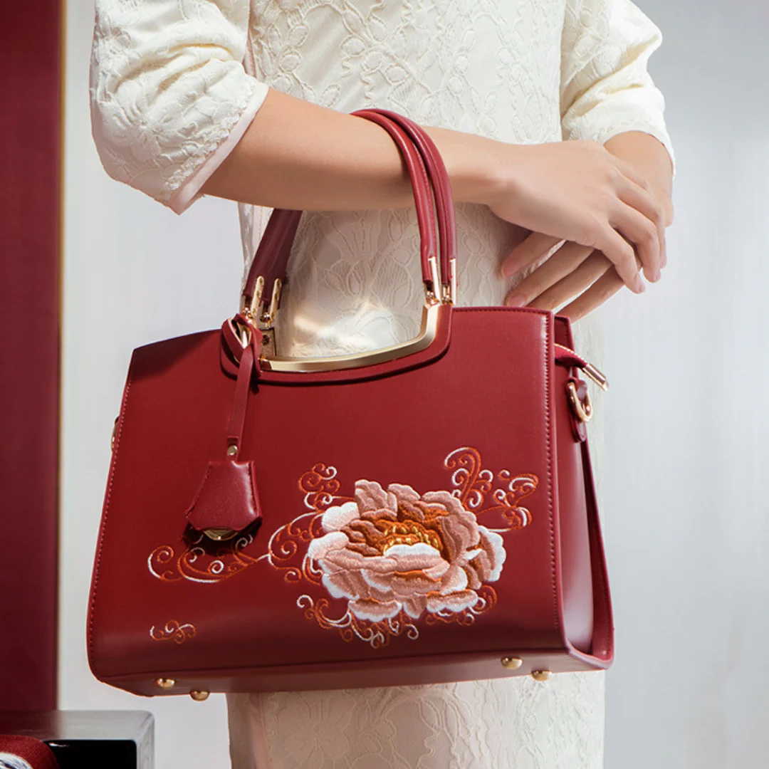 Tang Red 29 Embroidered Peony Tote II - Image 5