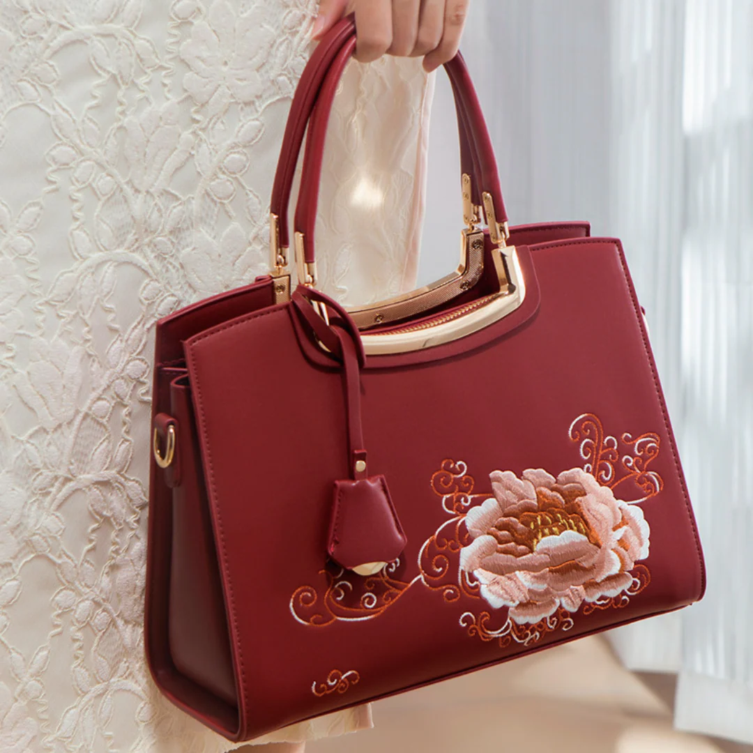 Tang Red 29 Embroidered Peony Tote II - Image 6