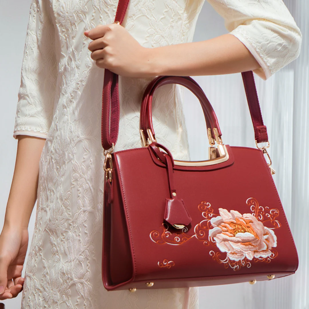 Tang Red 29 Embroidered Peony Tote II - Image 7