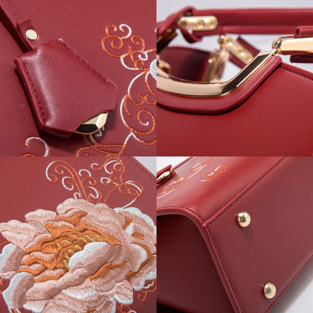 Tang Red 29 Embroidered Peony Tote II - Image 8