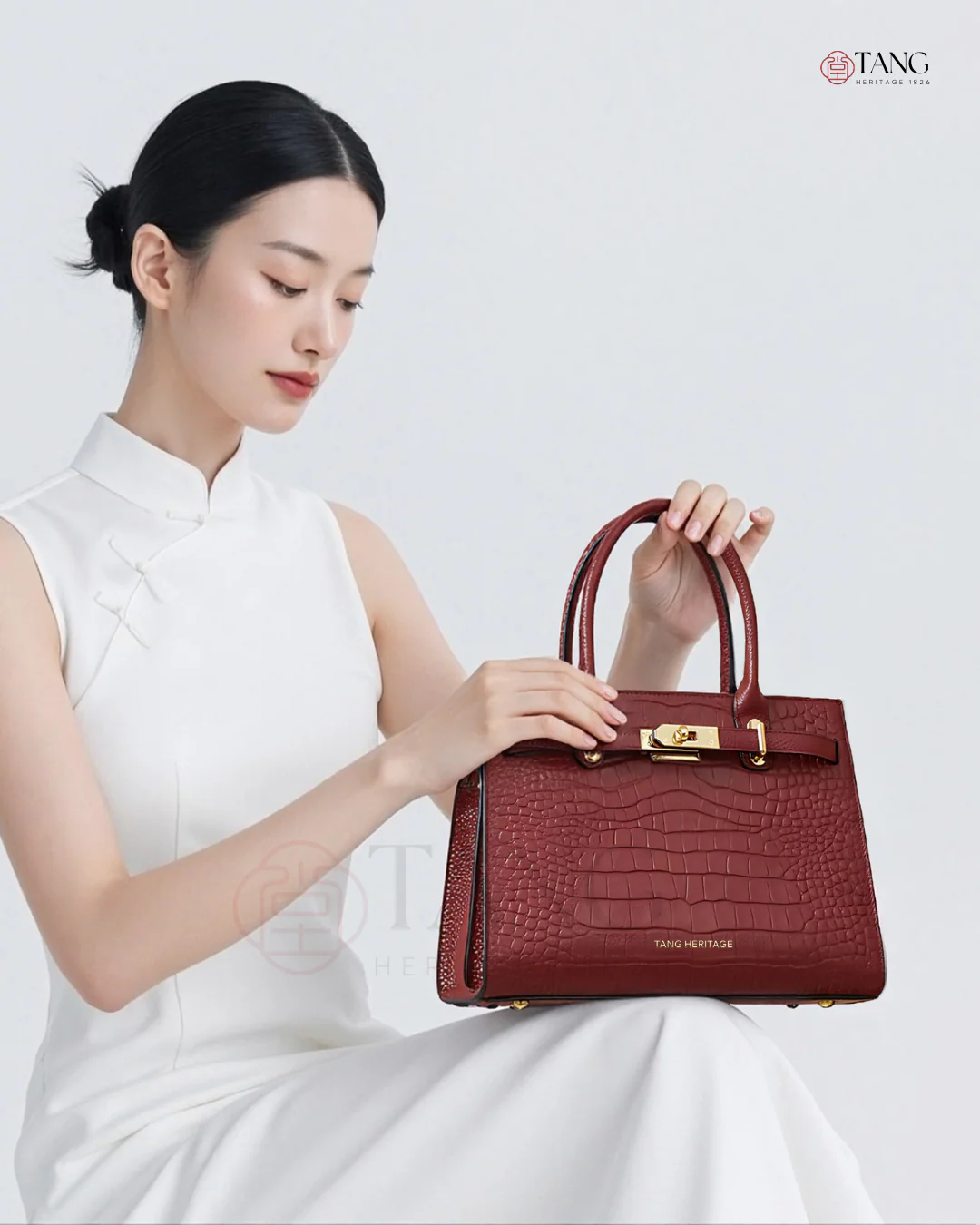 Tang Red 27 Scarlet Crocodile-Embossed Tote - Image 7