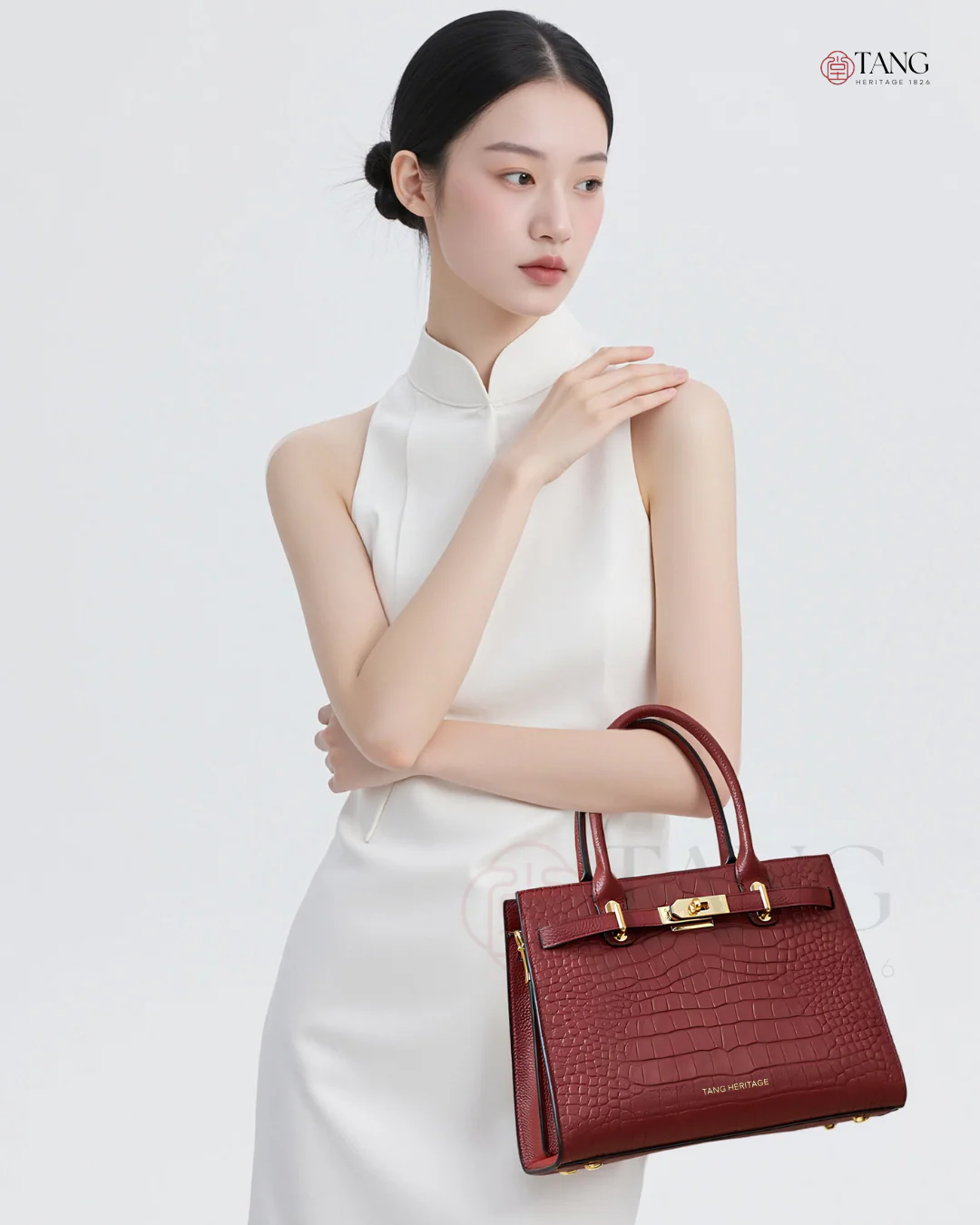 Tang Red 27 Scarlet Crocodile-Embossed Tote - Image 8