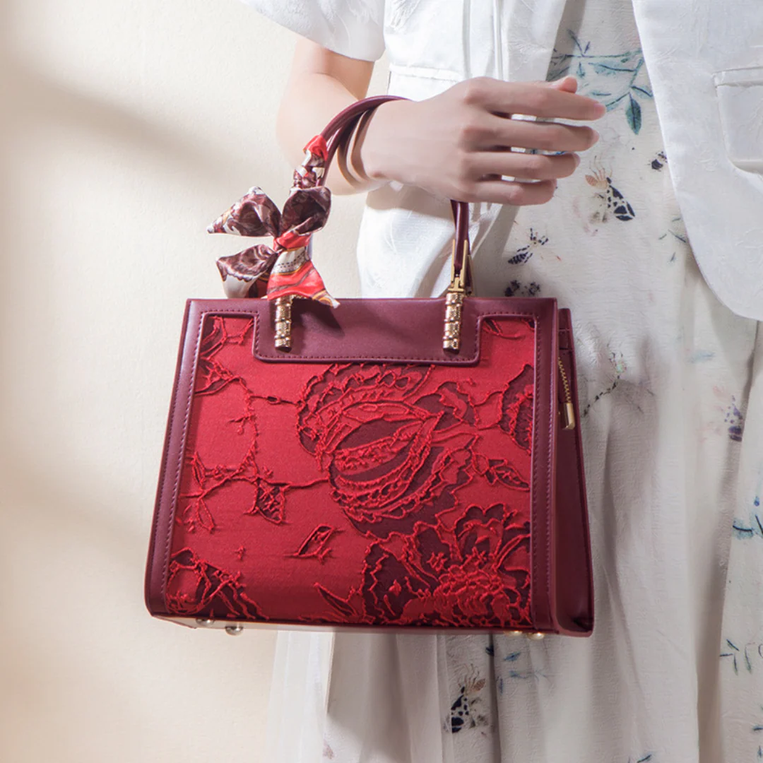 Tang Red 27 Velvet Rose Tote - Image 3